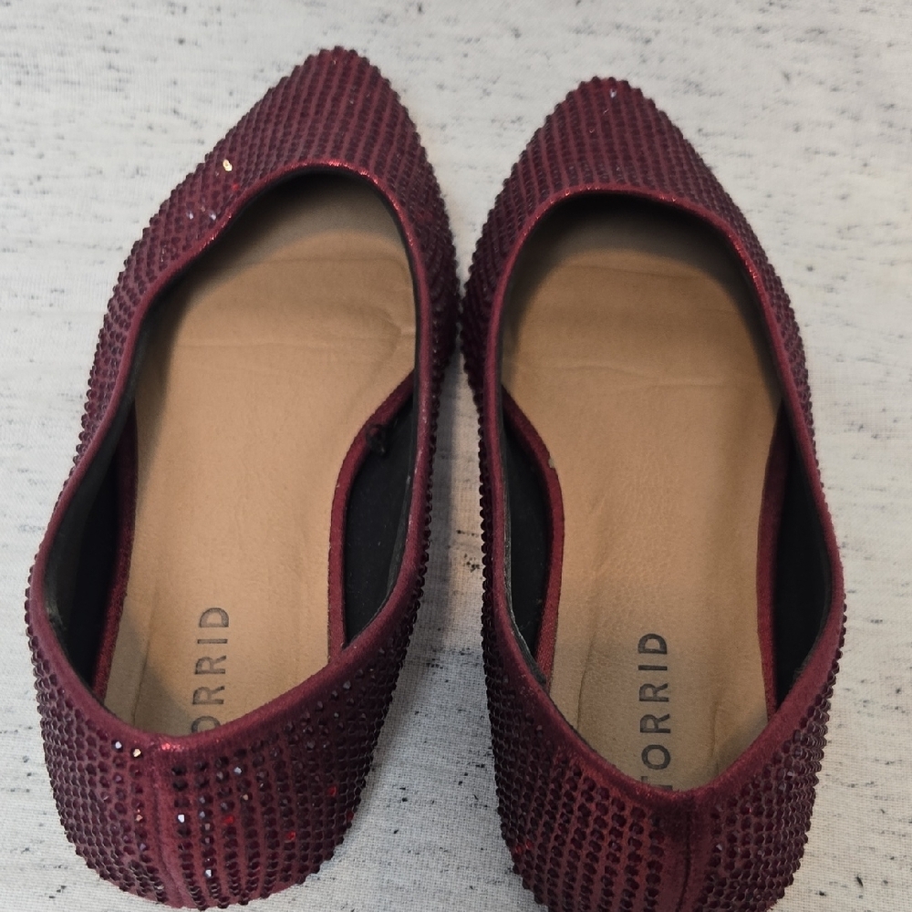 Torrid WW Sparkling Ruby Red Rhinestone Glitter Flats - Picture 5 of 7